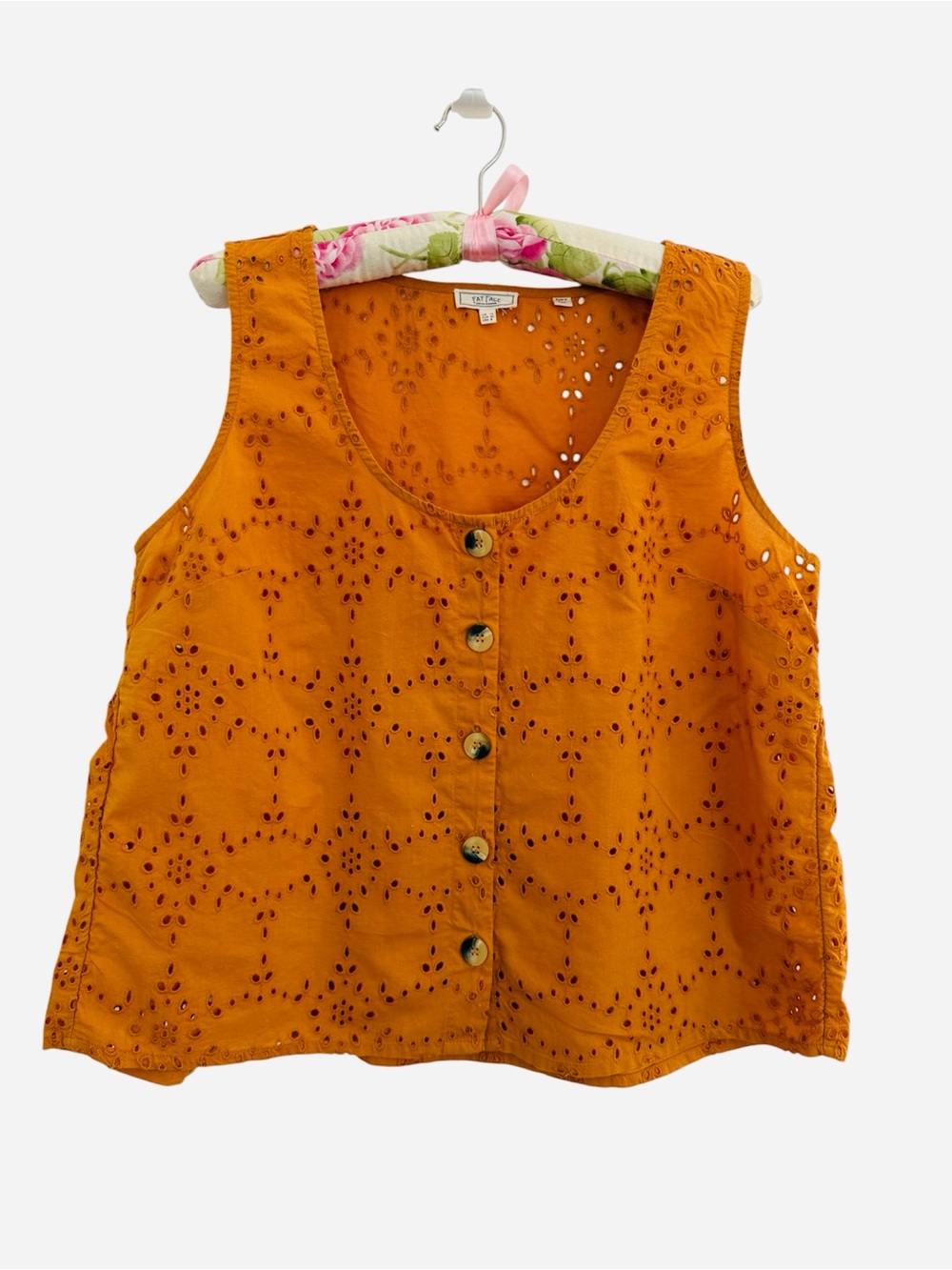 Fat Face Orange Eyelet Button-Front Tank